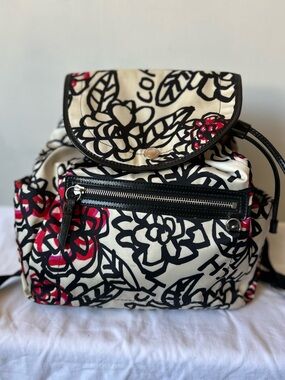 Coach Poppy Floral Graffiti Backpack Y2K White Pink Sateen EUC Rare Vintage